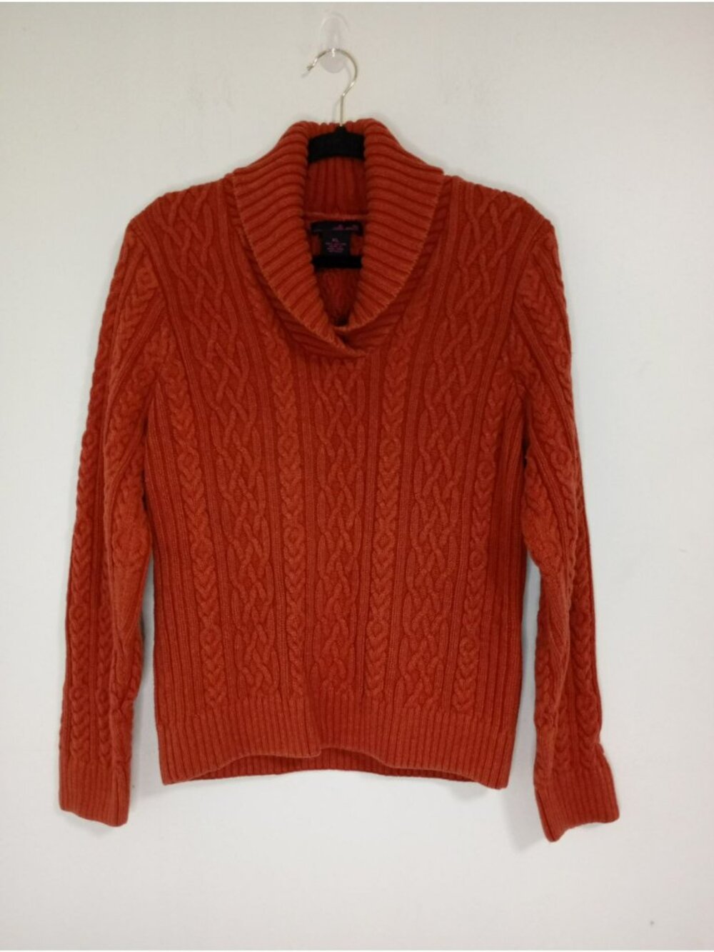 Willi Smith XL Orange Cable Knit Sweater 100% Cotton With Shawl Collar Women